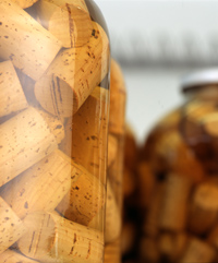 Corks submerged in wine for testing in Apcor's lab facilities