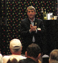 Tim Gaiser addressing an enthusiastic crowd
